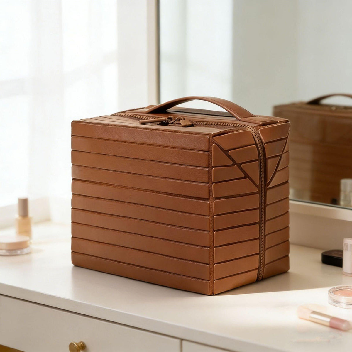 Travel Makeup Organizer Bag with Fold-Down Design and Adjustable Dividers,Large Capacity Cosmetic Bags Toiletry Case