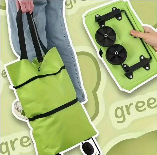 2-in-1 Foldable Shopping Cart with Wheels Waterproof Oxford Collapsible Grocery Carts Tote Bag With Wheels Large Reusable