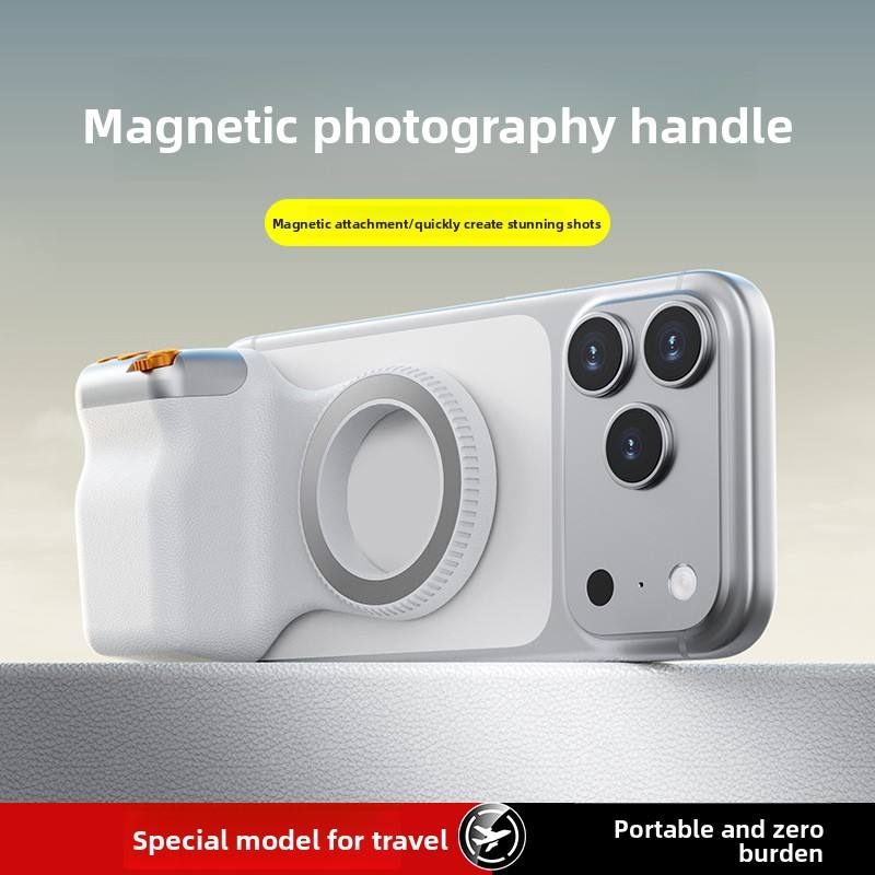 Magnetic Camera Stabilizer Grip + Magnetic Fill Light Bundle, Anti-Shake Handheld Photography Handle with Wireless Remote Zoom Control, 180° Rotatable 3 Colors LED Pocket Selfie Ring Light for Phone Shooting Vlog Live Makeup