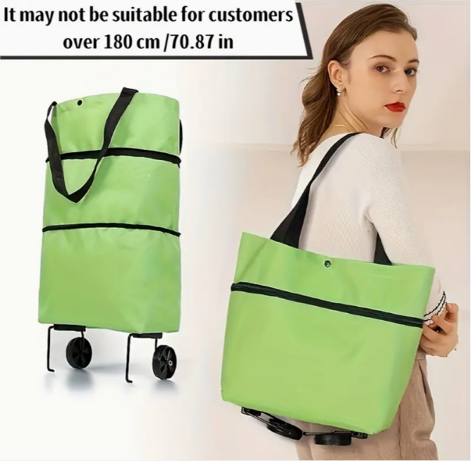 2-in-1 Foldable Shopping Cart with Wheels Waterproof Oxford Collapsible Grocery Carts Tote Bag With Wheels Large Reusable
