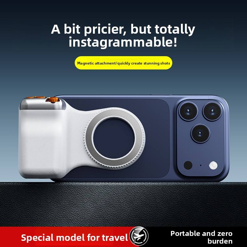 Magnetic Camera Stabilizer Grip + Magnetic Fill Light Bundle, Anti-Shake Handheld Photography Handle with Wireless Remote Zoom Control, 180° Rotatable 3 Colors LED Pocket Selfie Ring Light for Phone Shooting Vlog Live Makeup