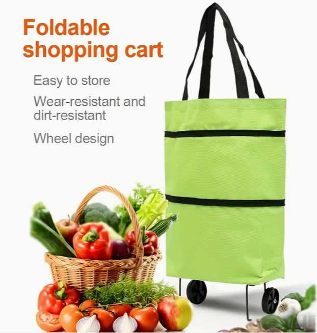 2-in-1 Foldable Shopping Cart with Wheels Waterproof Oxford Collapsible Grocery Carts Tote Bag With Wheels Large Reusable