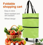 2-in-1 Foldable Shopping Cart with Wheels Waterproof Oxford Collapsible Grocery Carts Tote Bag With Wheels Large Reusable