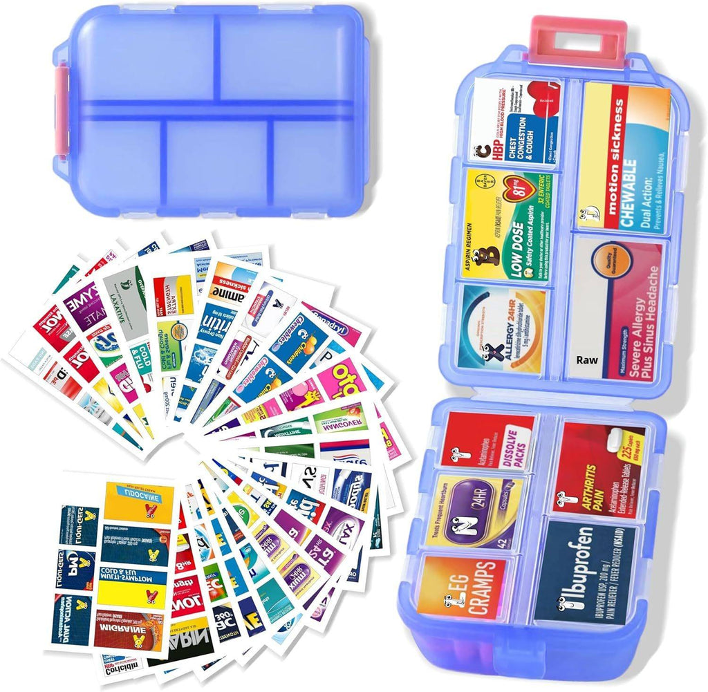 Weekly Pill Organizer with Medicine Labels Travel Daily Pill Container Medicine Supplement Organizer Portable Pill Storage Box
