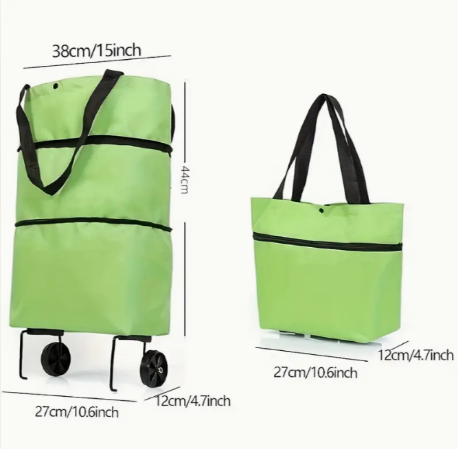 2-in-1 Foldable Shopping Cart with Wheels Waterproof Oxford Collapsible Grocery Carts Tote Bag With Wheels Large Reusable