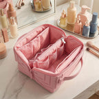 Travel Makeup Organizer Bag with Fold-Down Design and Adjustable Dividers,Large Capacity Cosmetic Bags Toiletry Case