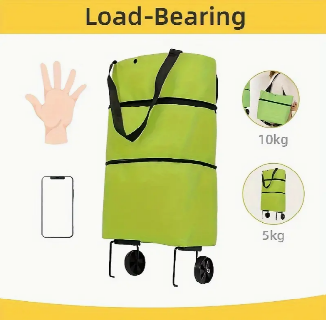 2-in-1 Foldable Shopping Cart with Wheels Waterproof Oxford Collapsible Grocery Carts Tote Bag With Wheels Large Reusable