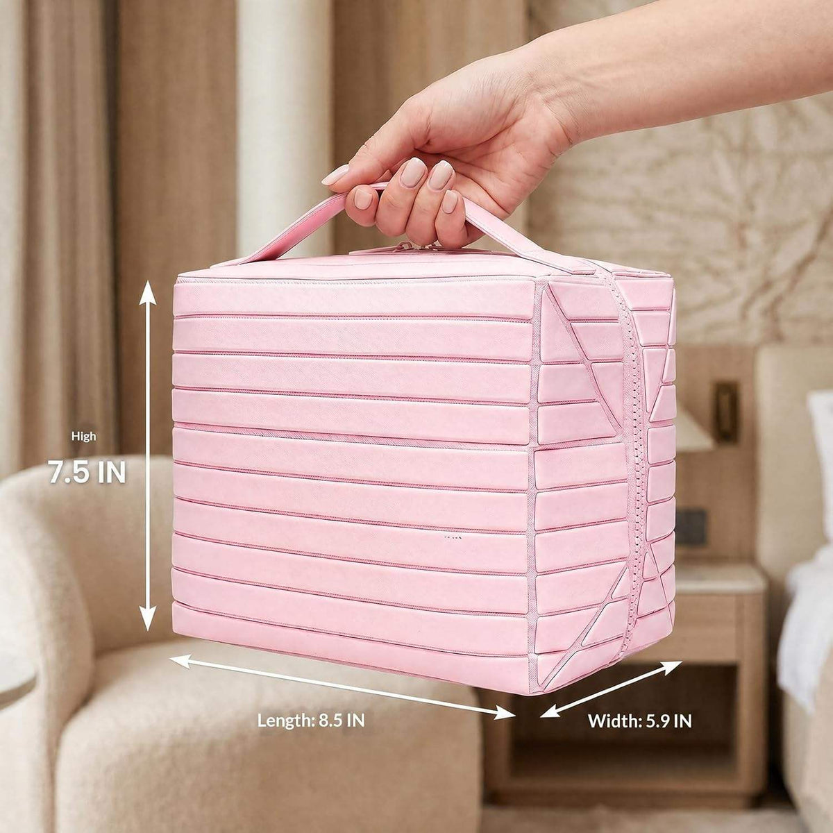 Travel Makeup Organizer Bag with Fold-Down Design and Adjustable Dividers,Large Capacity Cosmetic Bags Toiletry Case