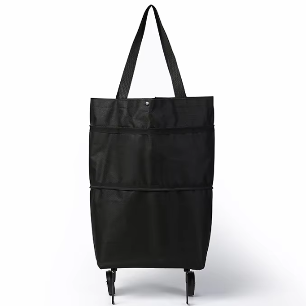 2-in-1 Foldable Shopping Cart with Wheels Waterproof Oxford Collapsible Grocery Carts Tote Bag With Wheels Large Reusable