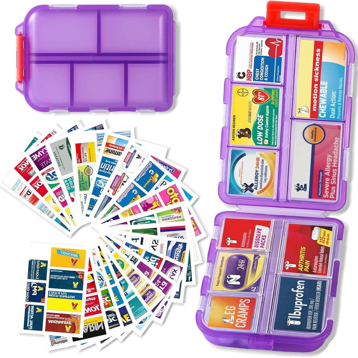 Weekly Pill Organizer with Medicine Labels Travel Daily Pill Container Medicine Supplement Organizer Portable Pill Storage Box