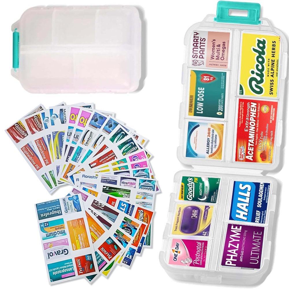 Weekly Pill Organizer with Medicine Labels Travel Daily Pill Container Medicine Supplement Organizer Portable Pill Storage Box