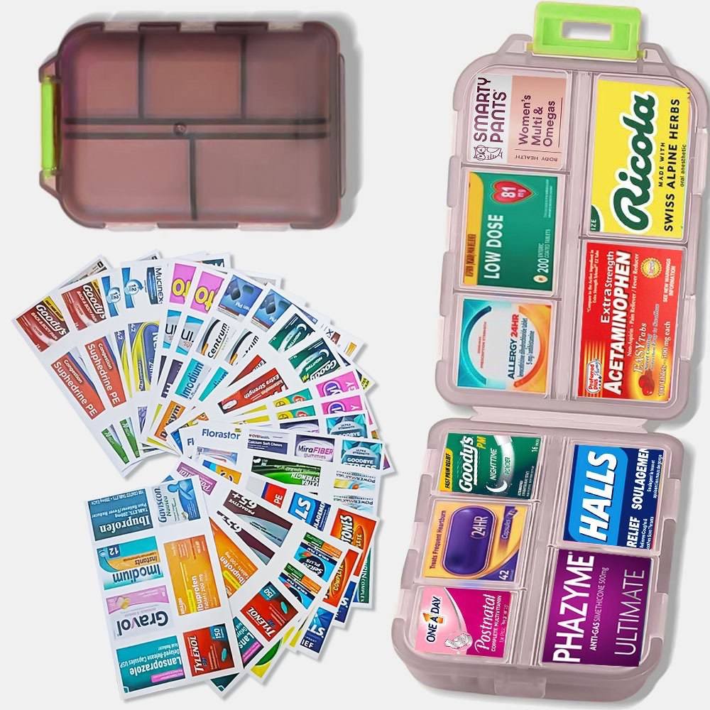 Weekly Pill Organizer with Medicine Labels Travel Daily Pill Container Medicine Supplement Organizer Portable Pill Storage Box