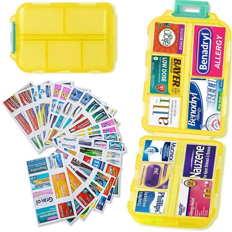 Weekly Pill Organizer with Medicine Labels Travel Daily Pill Container Medicine Supplement Organizer Portable Pill Storage Box