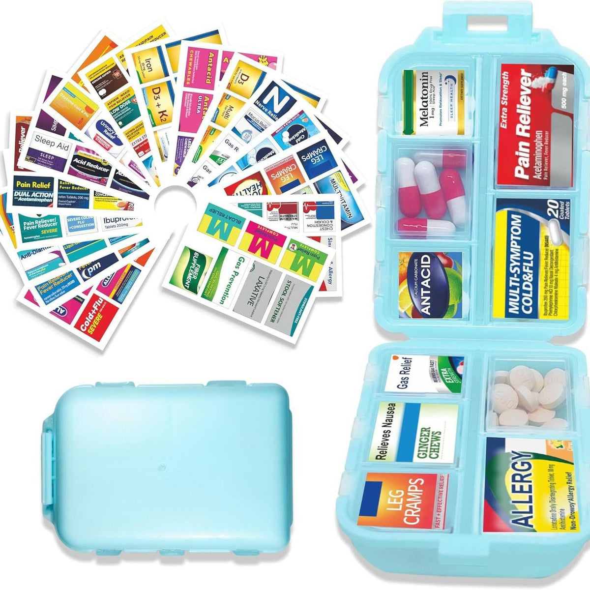 Weekly Pill Organizer with Medicine Labels Travel Daily Pill Container Medicine Supplement Organizer Portable Pill Storage Box