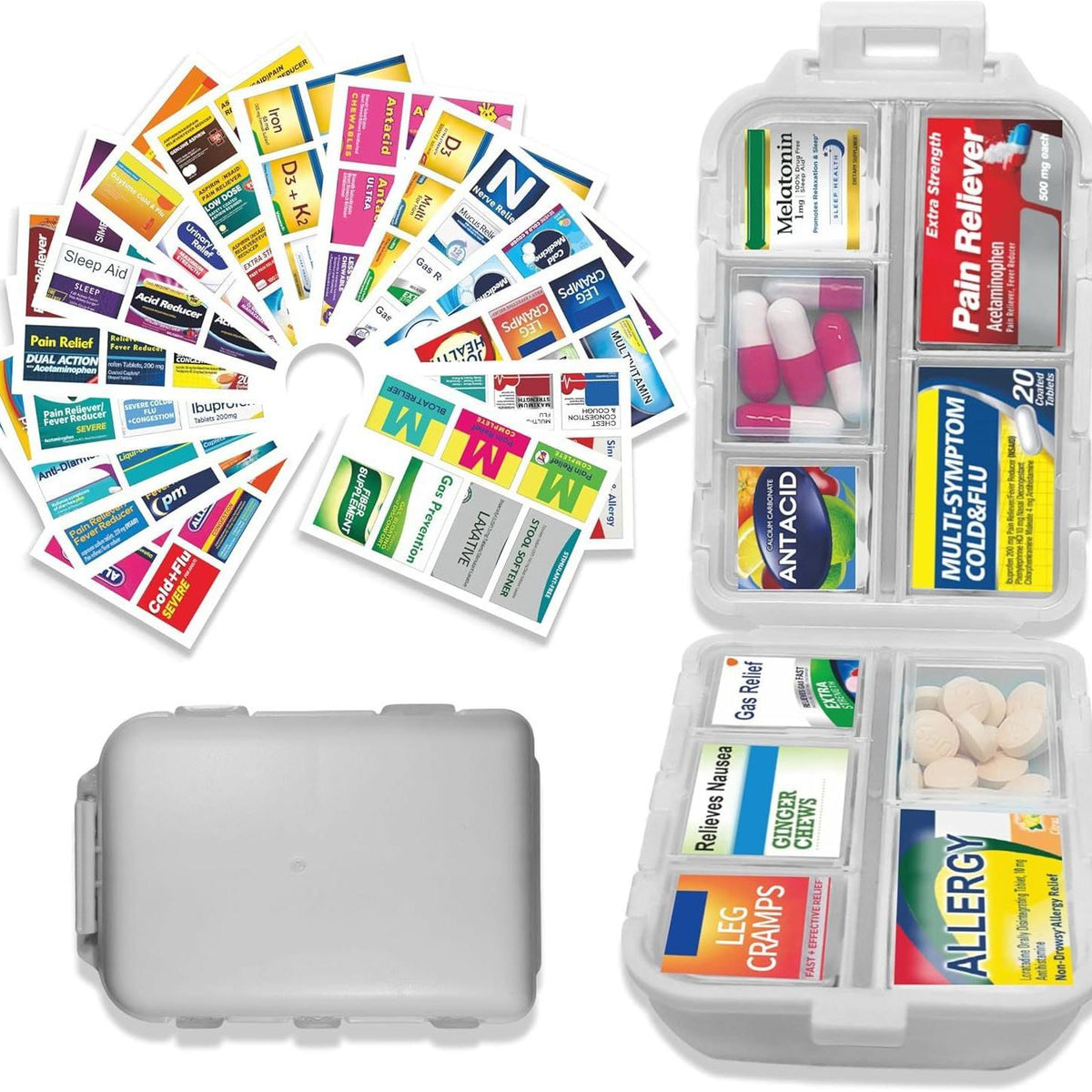 Weekly Pill Organizer with Medicine Labels Travel Daily Pill Container Medicine Supplement Organizer Portable Pill Storage Box