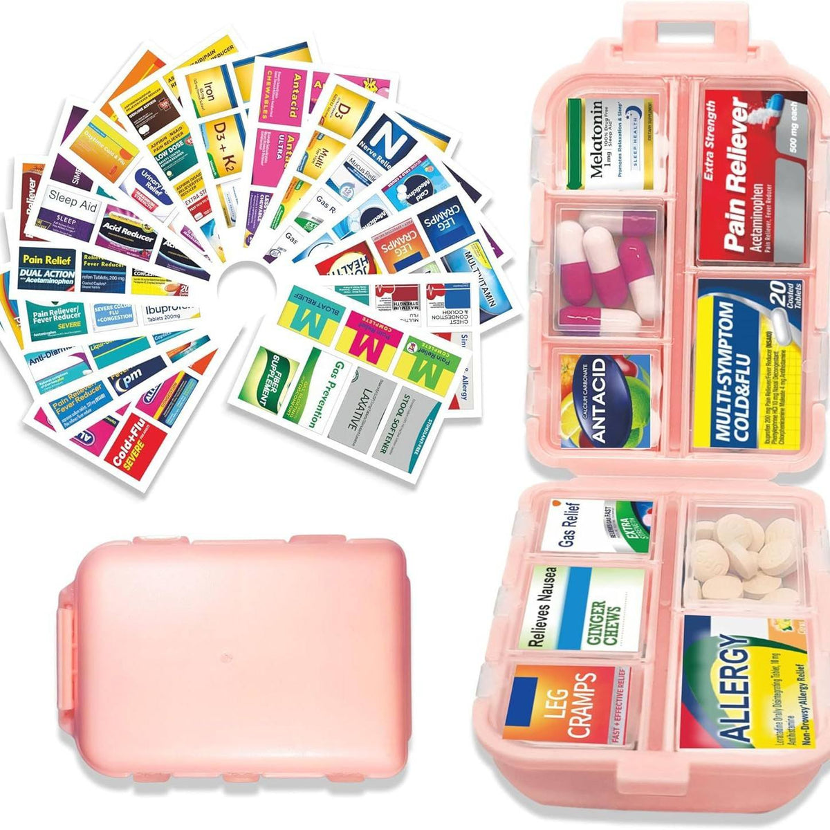 Weekly Pill Organizer with Medicine Labels Travel Daily Pill Container Medicine Supplement Organizer Portable Pill Storage Box