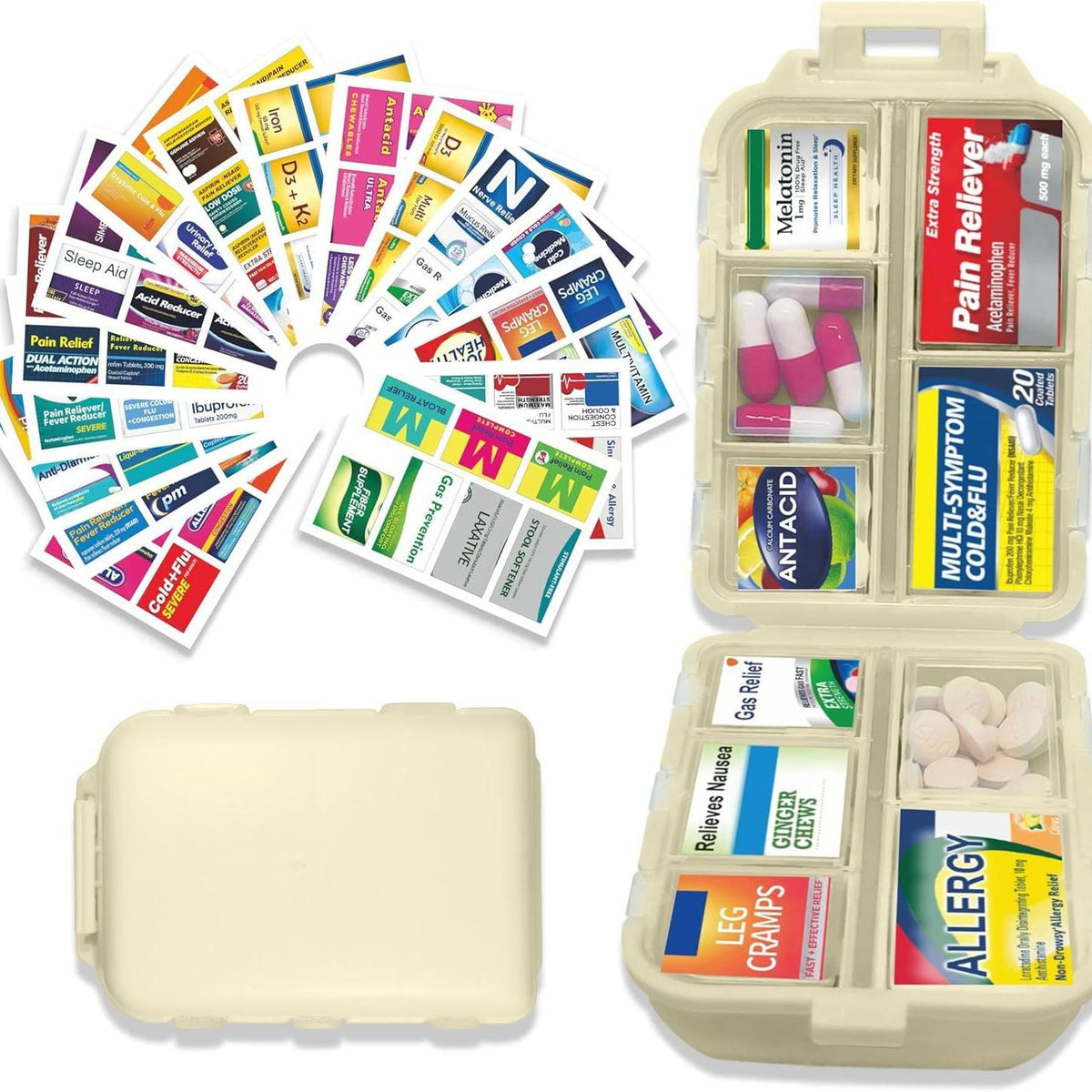 Weekly Pill Organizer with Medicine Labels Travel Daily Pill Container Medicine Supplement Organizer Portable Pill Storage Box
